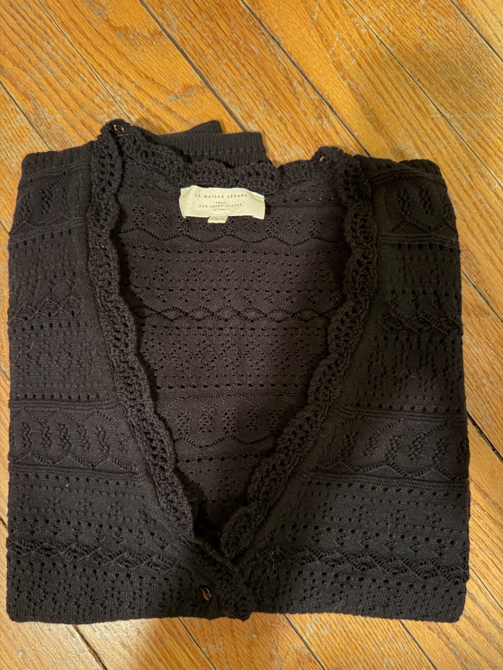 Sezane Black Knit Openwork Women's Sweater - Picture 7 of 13